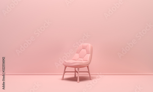 Single isolated chair in flat monochrome pink color background  single color composition  3d Rendering