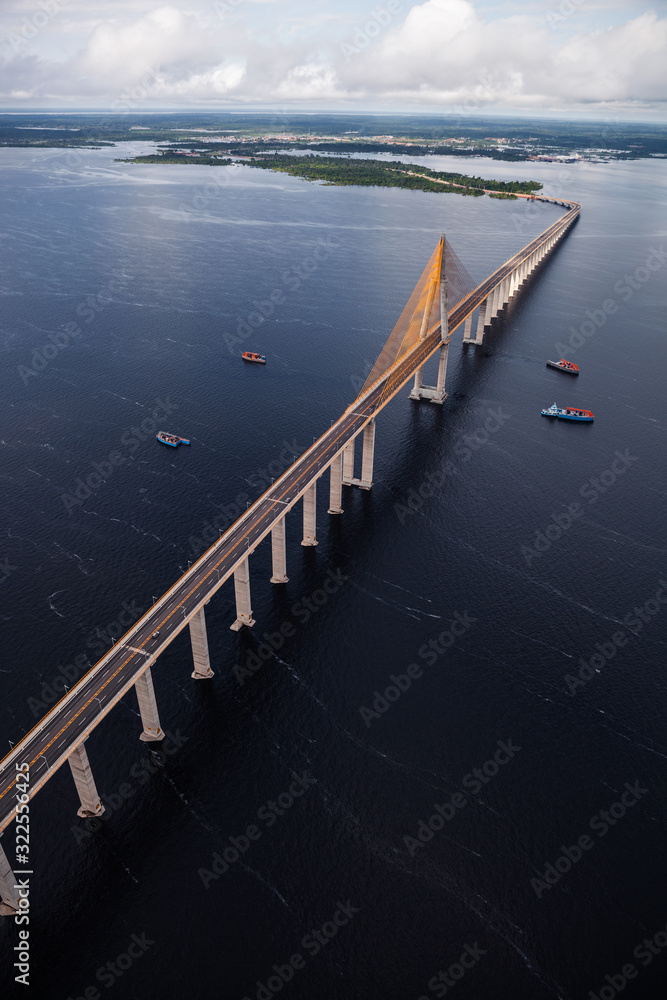 Obraz premium Cable-stayed bridge over the river in Manaus