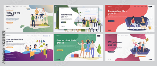 Female activities set. Women talking, chatting, sewing, buying clothes, shopping. Flat vector illustrations. Friendship, leisure, fashion concept for banner, website design or landing web page
