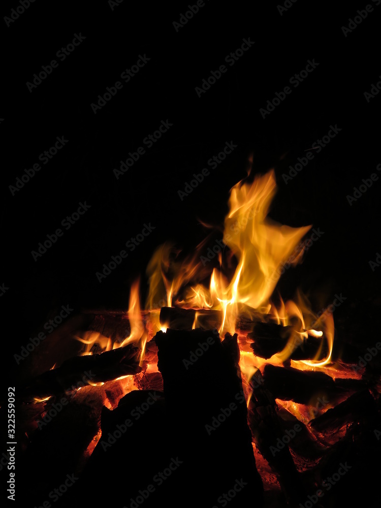 Flames and sparks of fire on a black background