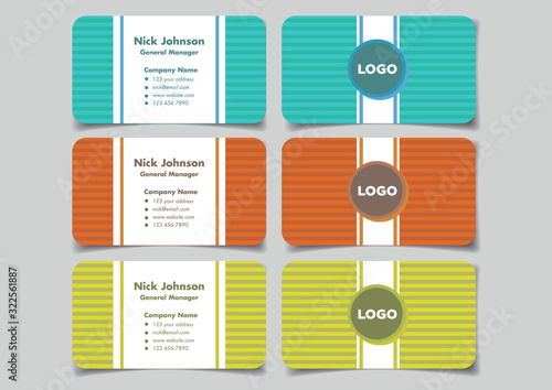 Vibrant Color Business Name Card Design with Horizontal Stripe Pattern Background Vector Illustration