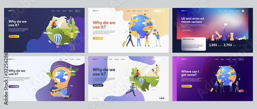 Planet care set. Volunteers planting seedlings, travel, map with pointers. Flat vector illustrations. Business, ecology, innovation concept for banner, website design or landing web page