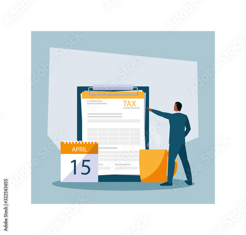 businessman in tax day with icons