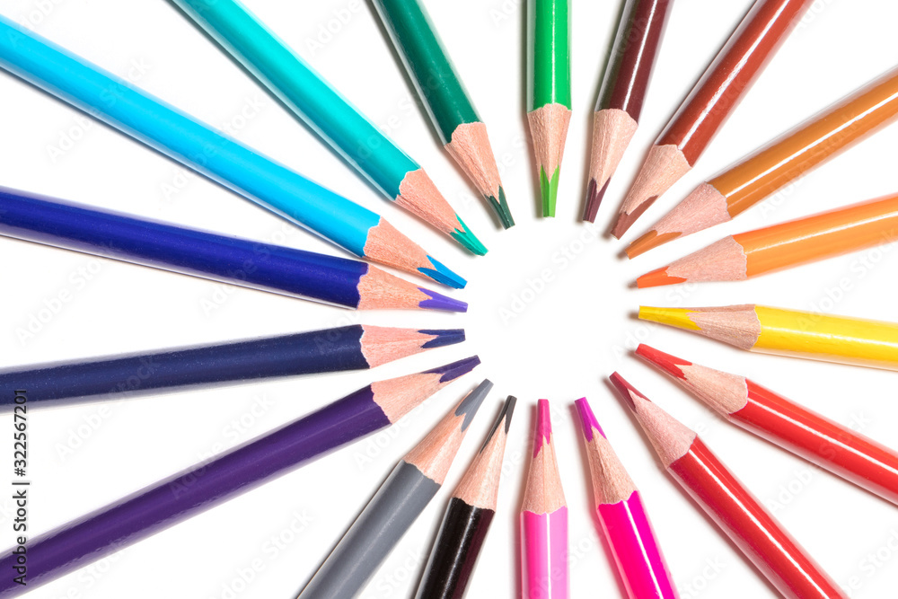 color pencils lie around on a white background color pencils lie around on a white background