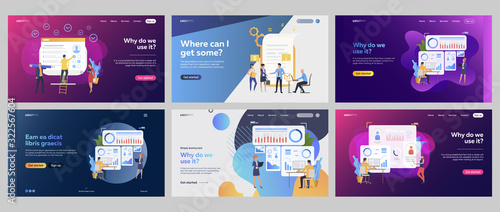 Employee efficiency set. Managers analyzing workers profiles, graphs, charts, checklists. Flat vector illustrations. Management, human resource concept for banner, website design or landing web page