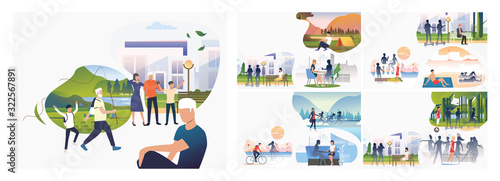 Set of lonely people among shadows. Flat vector illustrations of cartoon characters in crowds. Loneliness concept for banner, website design or landing web page