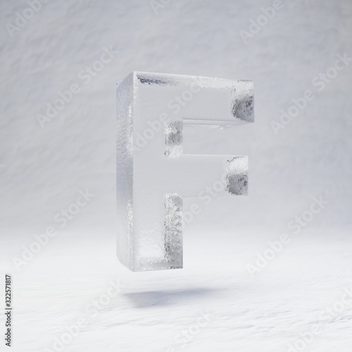 Fototapeta Naklejka Na Ścianę i Meble -  Ice letter F uppercase on snow background.