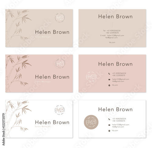 Set of business cards organic vegetal bamboo style for beauty 