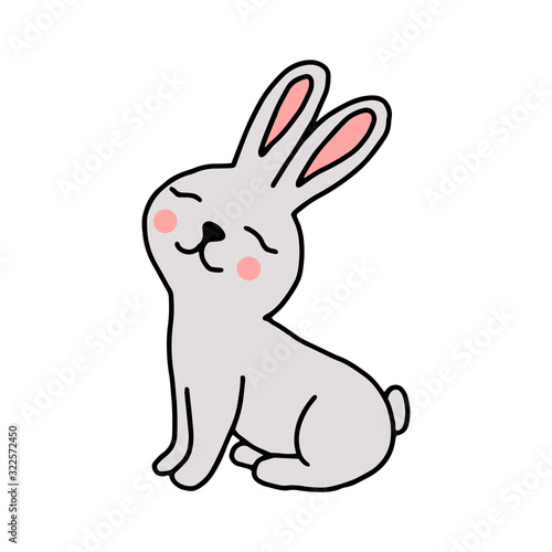 Rabbit hand-drawn contour line drawing. Easter bunny.For postcards, printing on fabric.Cute animal.Doodles.Vector