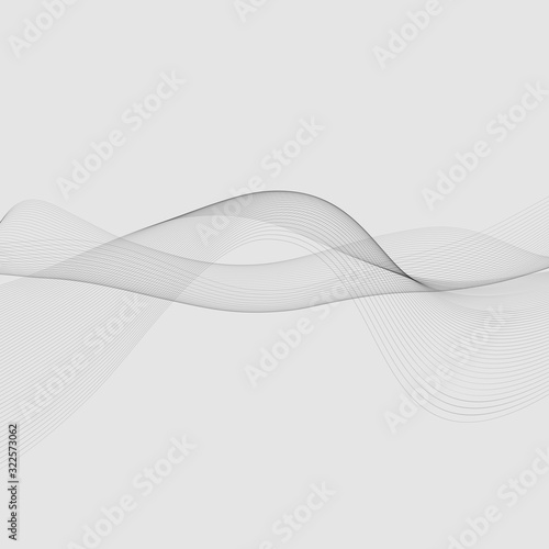 Elements of design. A wave of many gray lines. Abstract wavy stripes on a white background isolated. Creative art.