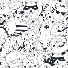 Acrylglasbilder Monstermuster Freche Monster im bunten Kindermuster  © savvalinka