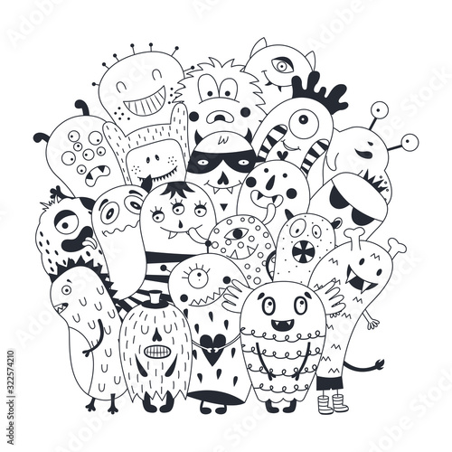 Hand drawn cute monsters.