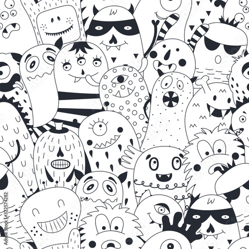 Cute monsters seamless pattern.
