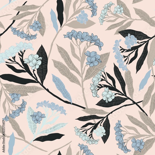 Seamless floral pattern with oleander. Decorative floral background for surface design
