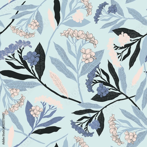 Seamless floral pattern with oleander. Decorative floral background for surface design