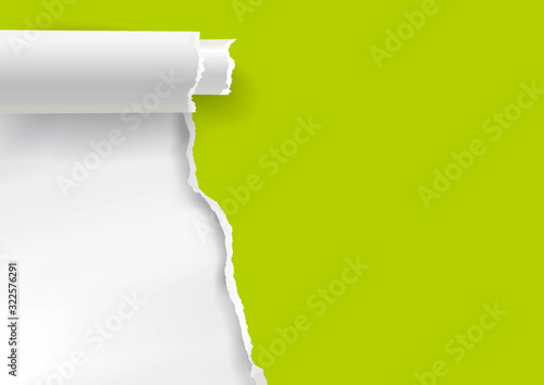   Green Ripped paper background. llustration of ripped paper with place for your image or text.Spring banner template. Vector available.