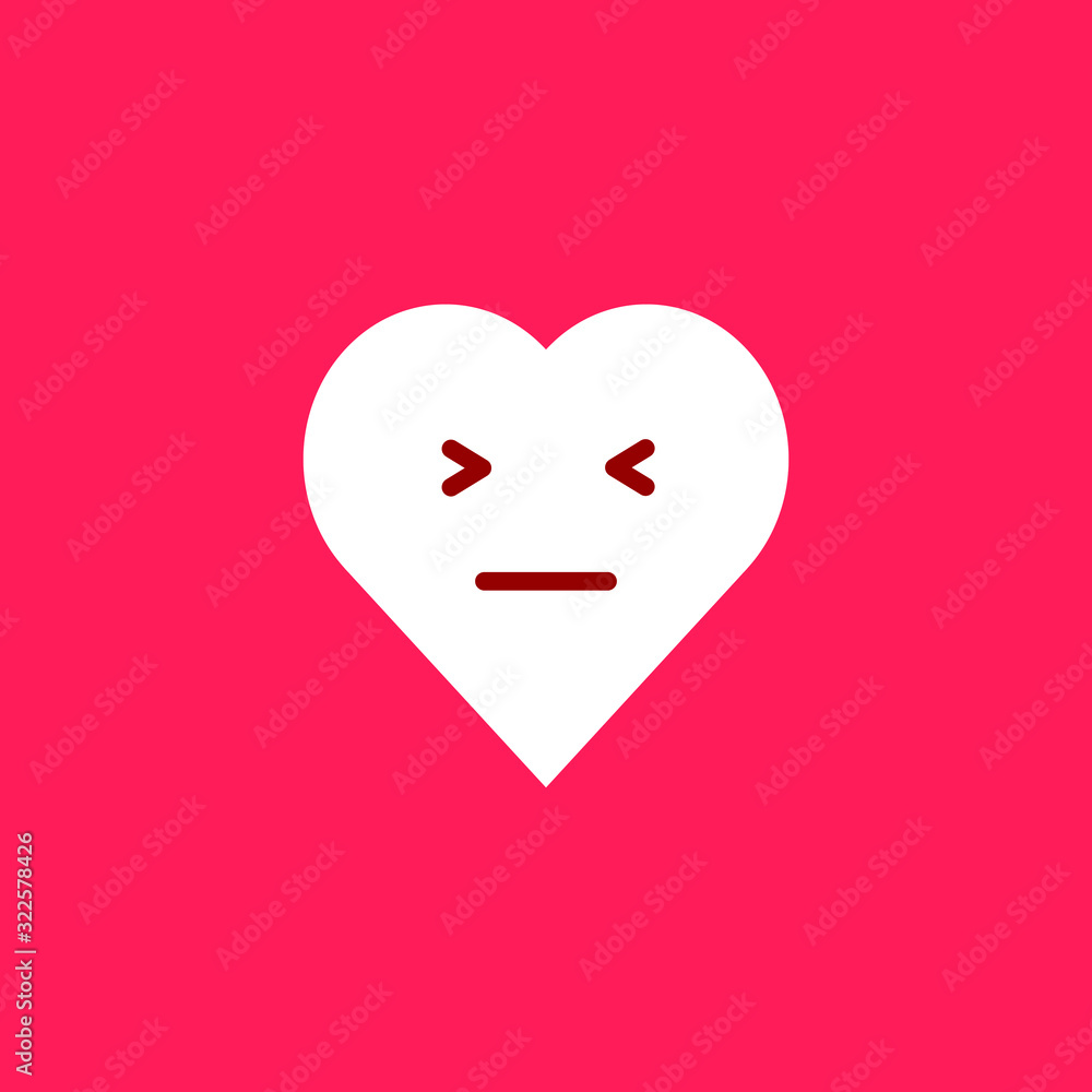 White heart with emotions on a red background. Sad heart White heart with emotions on a red background. Sad heart