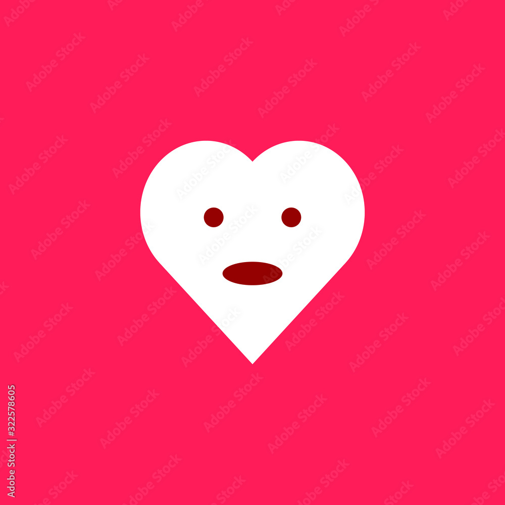 White heart with emotions on a red background. Emoji surprise heart White heart with emotions on a red background. Emoji surprise heart