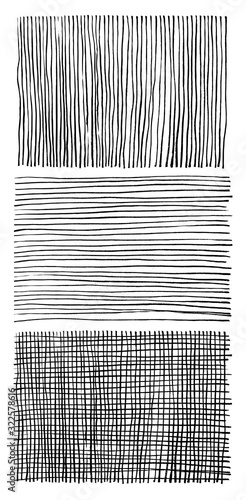 Hand graphics, horizontal and vertical lines drawn with brush and ink. Vector black and white image. It can be useful for designing pages on social networks, stories, packaging, branded products.