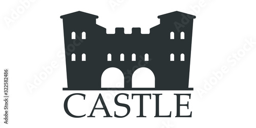 Design concept with a two tower castle and gates with some windows. 