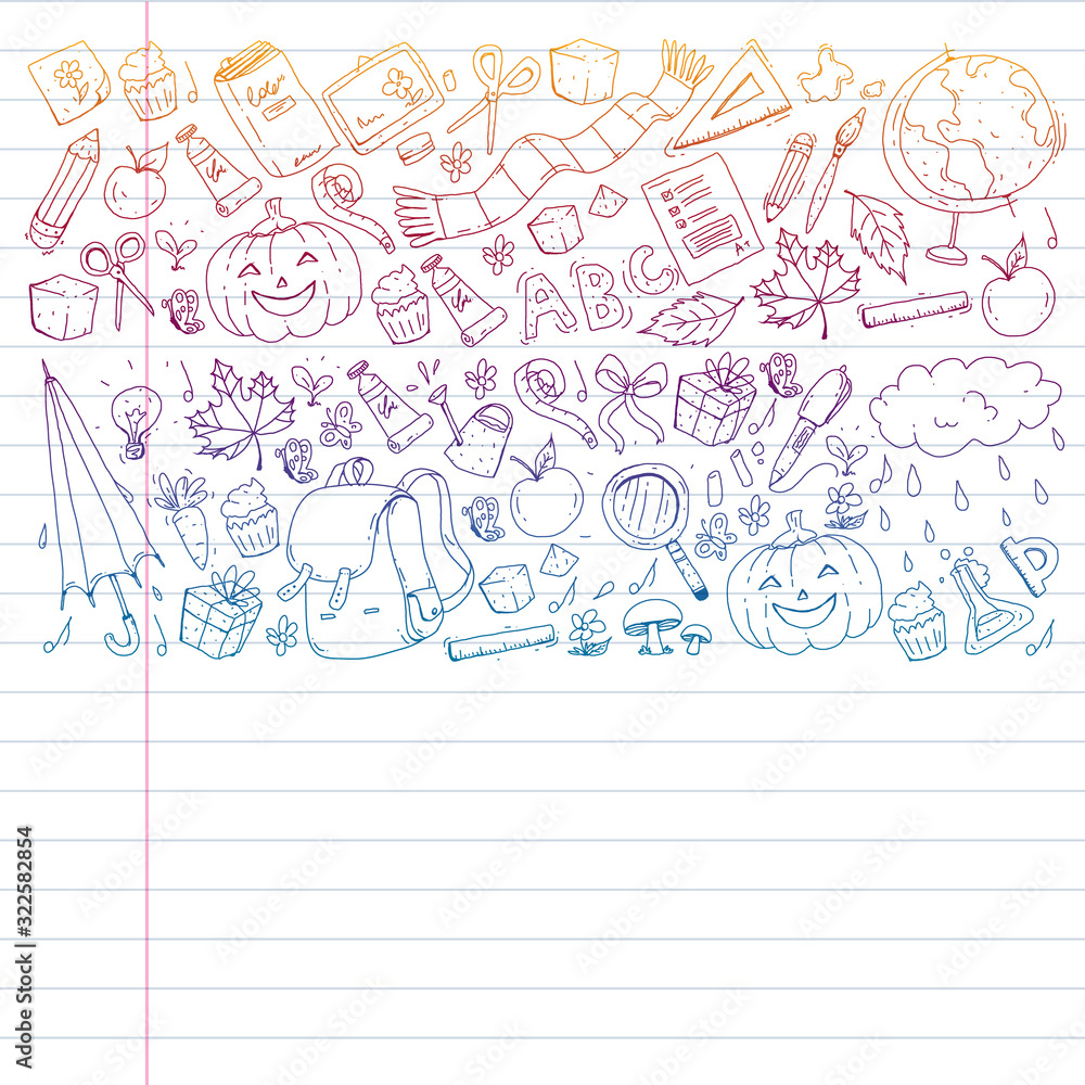 Back to school vector pattern. Education icons for children. Back to school vector pattern. Education icons for children.