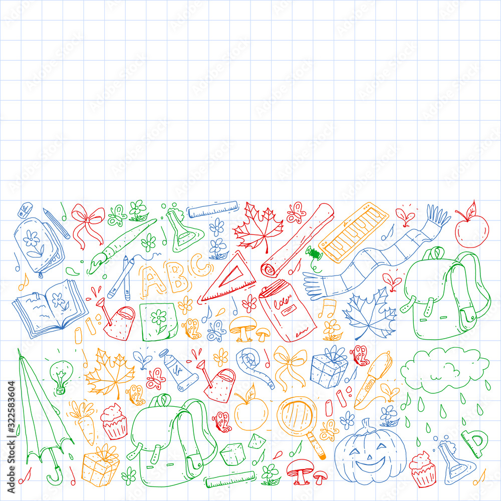 Back to school vector pattern. Education icons for children. Back to school vector pattern. Education icons for children.