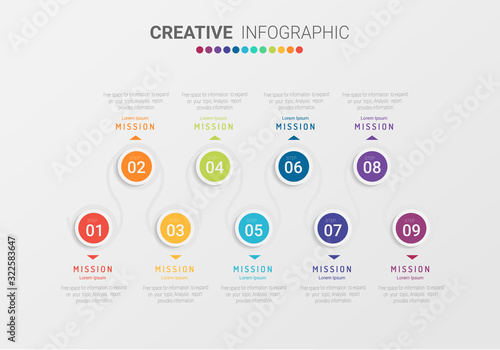 Presentation business infographic template with 9 options. Vector illustration.