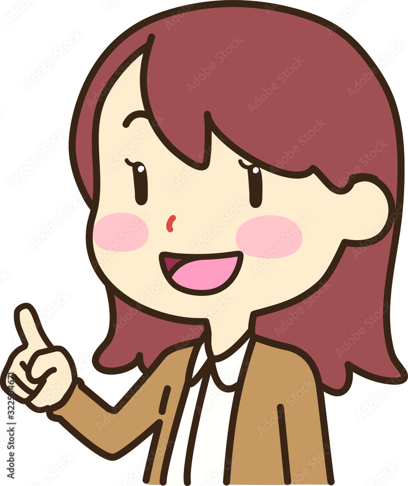 Girl with long brown hair pointing with finger Girl with long brown hair pointing with finger