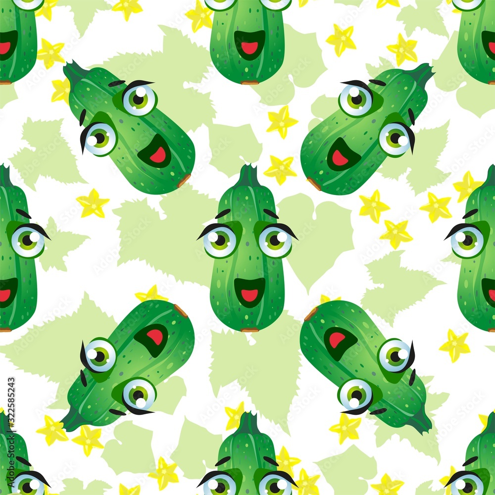 Fototapeta premium Cute seamless pattern with cartoon emoji vegetables