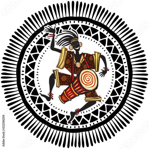 African man in ethnic dress playing the drum
