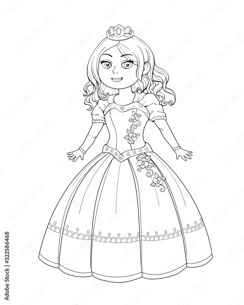 Cute kawaii princess outlined drawing white background for coloring book Cute kawaii princess outlined drawing white background for coloring book