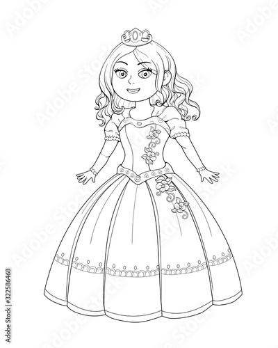 Cute kawaii princess outlined drawing white background for coloring book