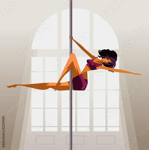 fitness man training pole dancing