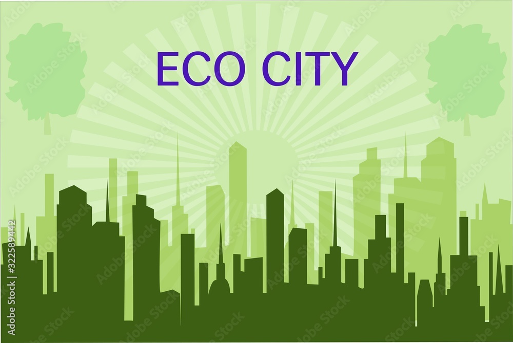 eco-friendly city in green vector drawing