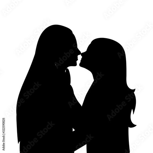 vector, isolated, black silhouette of a girl kissing