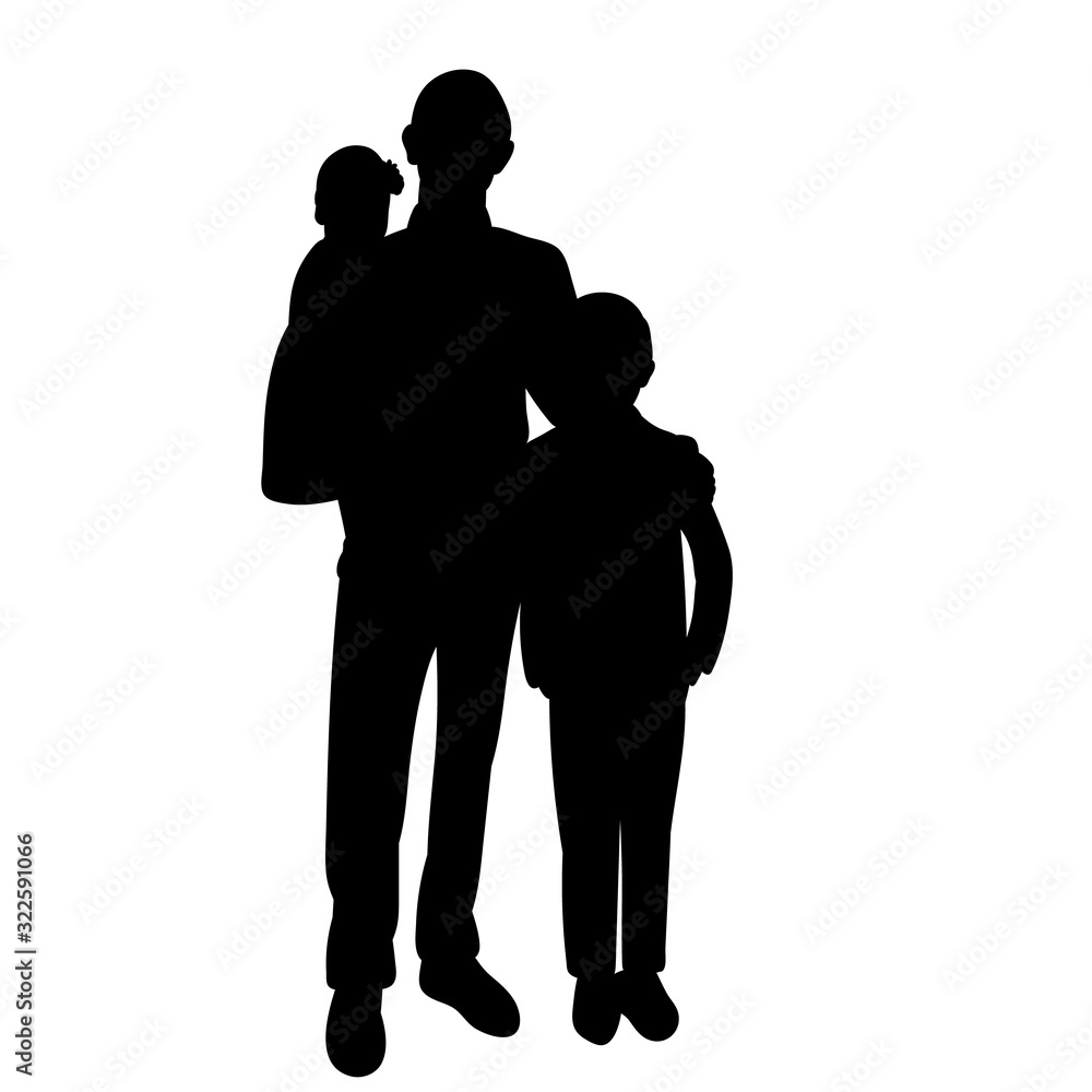isolated, black silhouette parents and children, families