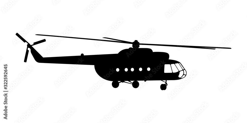 Vector illustration the silhouette of the helicopter. Vector illustration the silhouette of the helicopter.