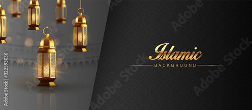Islamic Background Hajj or Umrah template, banner, flyer, brochure, background vector illustration. Greeting Card, blank poster template.