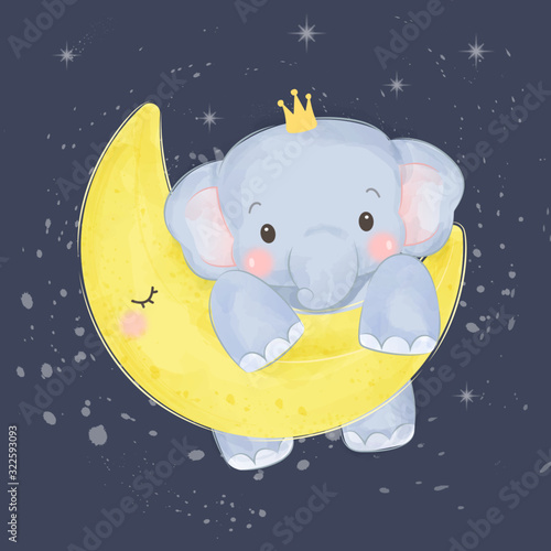 adorable watercolor elephant illustration, nursery decoration, animals illustration