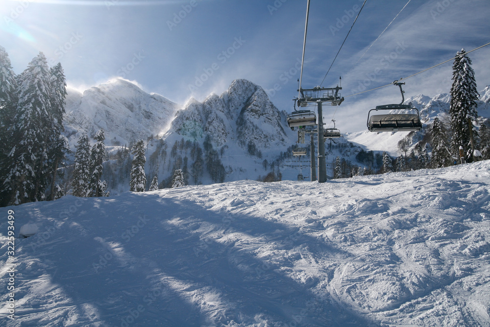 Obraz premium Chairlift at Rosa Khutor ski resort, Sochi, Russia.