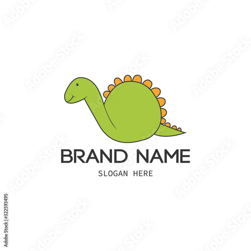 Cute dinosaur, childish cartoon animal Logo hand drawn vector Illustration on a white background