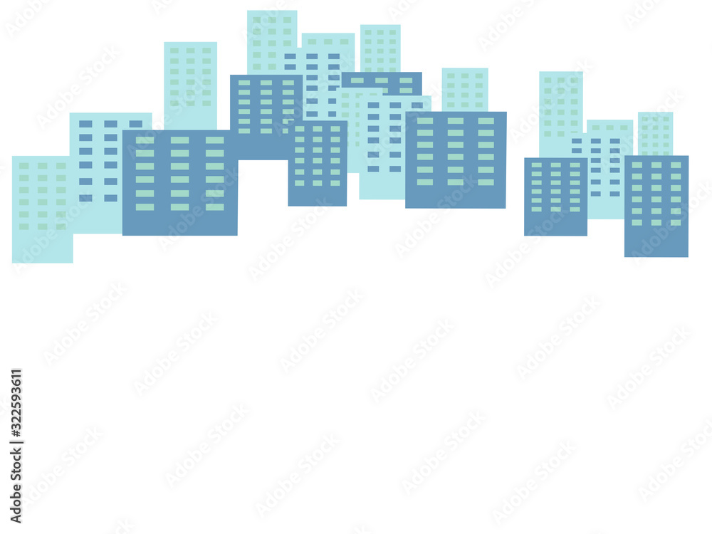 High rise building, houses on a white background. Blank for poster. In minimalist style. Cartoon flat vector