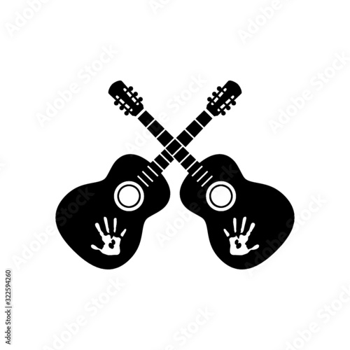 Two crossed guitars icon. Musical instrument isolated on white background