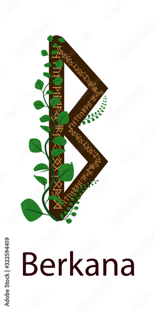 Rune Berkana. Vertical projection Scandinavian. Rune elements Earth ...