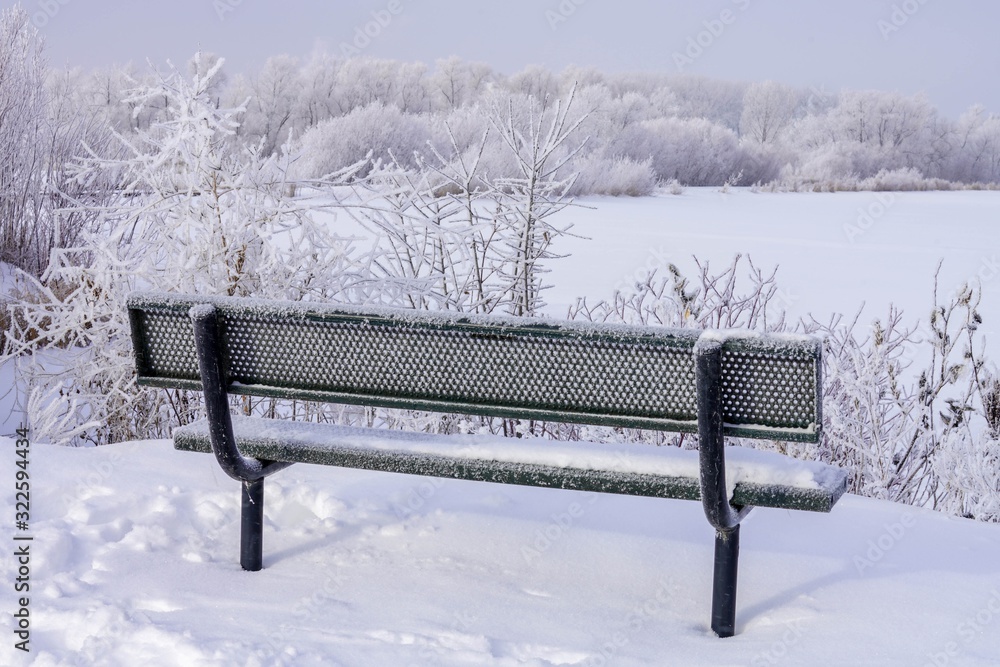Park bench on a snowy day