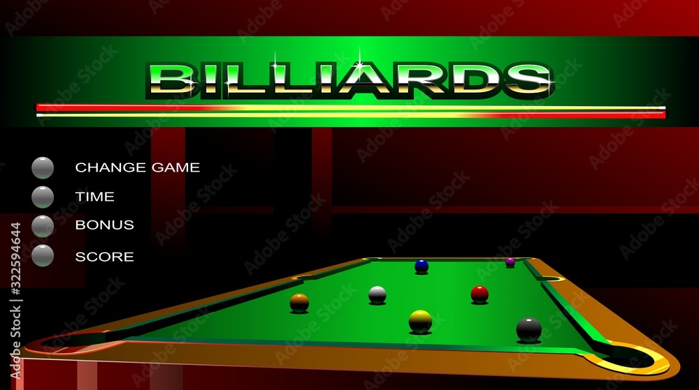 Billiards game interface. Vector illustration