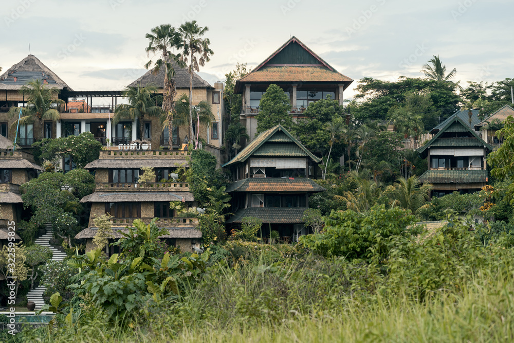 Buildings near beautiful jungle landscape in Ubud, Bali