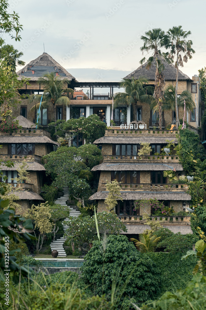 Buildings near beautiful jungle landscape in Ubud, Bali