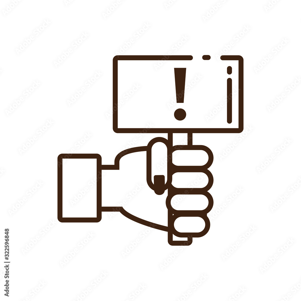 hand holding a warning sign icon, line style hand holding a warning sign icon, line style