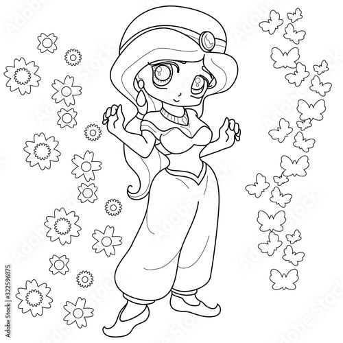 Cute fairy-tale Princess. Outlined for coloring book isolated on a white background, vector illustration.